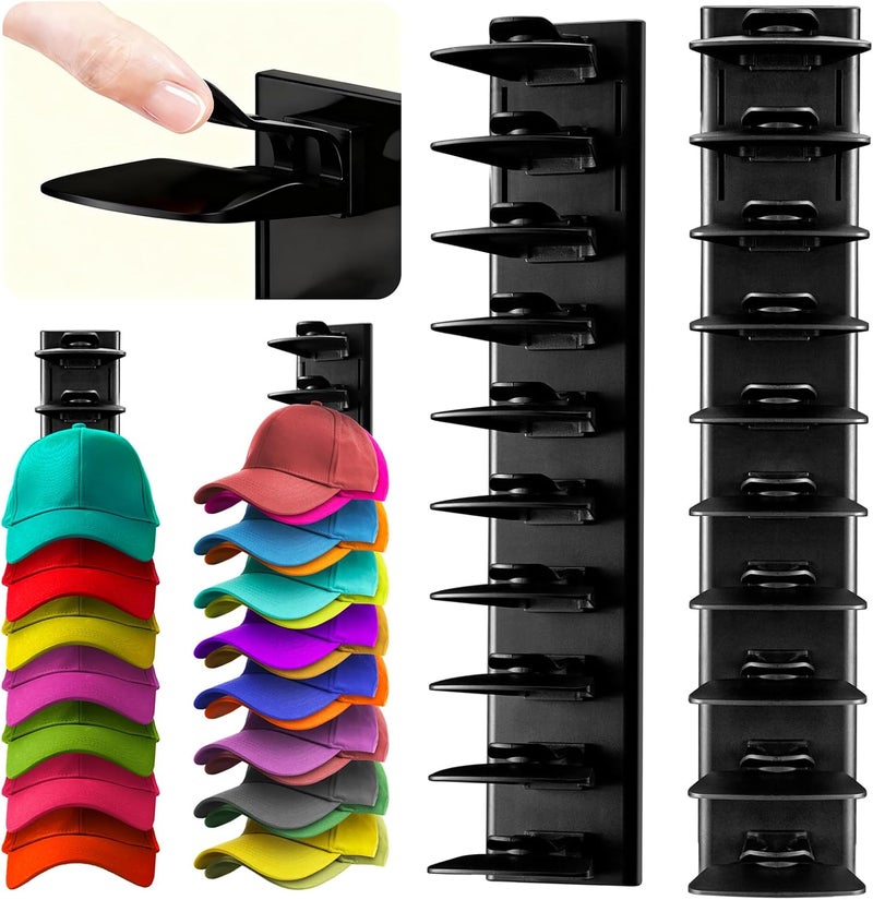 PCEEL 2Pack Hat Organizer for Baseball Cap with Locking Tech, Hat Rack Strong Adhesive Hat Hooks for Wall Hold Up to 20 Hats, Multi-layer Hat Storage Display for Door, Bedroom, Closet - Black - Image 1